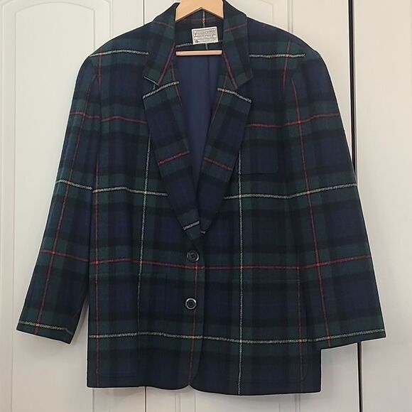 Pendlelton Blue Green Wool Smith Tartan Plaid Blazer & Shorts Set Size 16/18 - Picture 3 of 16
